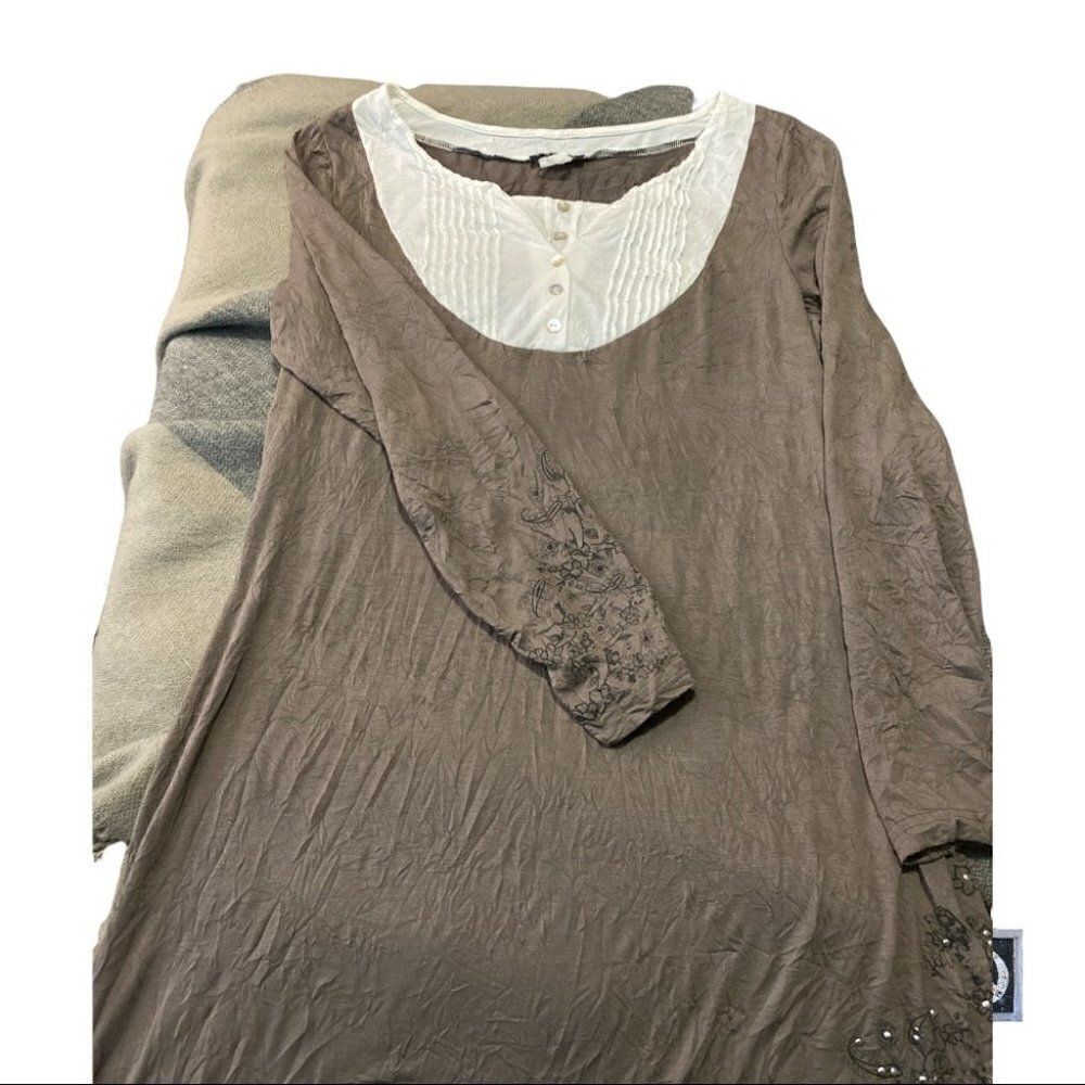 $5$ add on item- Venus crinkle cotton bib lounge dress. size medium - Picture 5 of 11